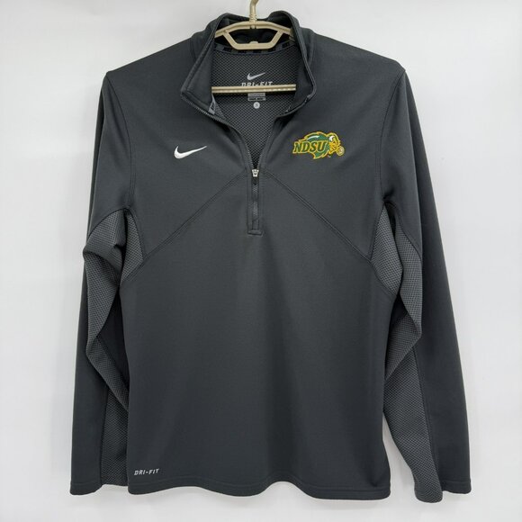 Nike NDSU‎ Bison Mens Small Gray 1/4 Zip Mock Neck Dri Fit Pullover Long Sleeve - Picture 1 of 9